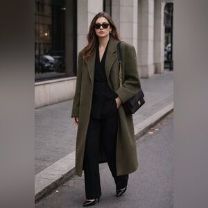 Vintage Summum Structured Wool Coat Boxy Oversized Olive Green
